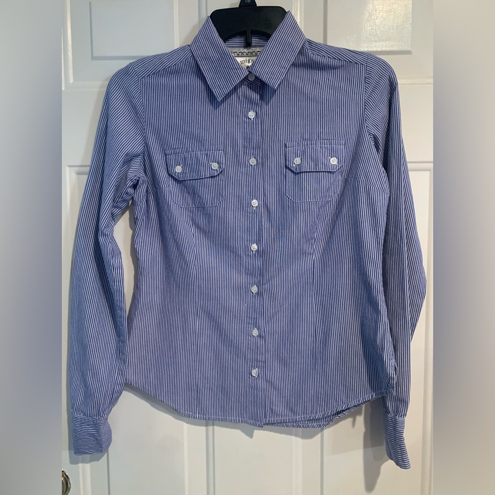Miss Majesty Button Up Shirt Women’s Medium Blue/white Striped
